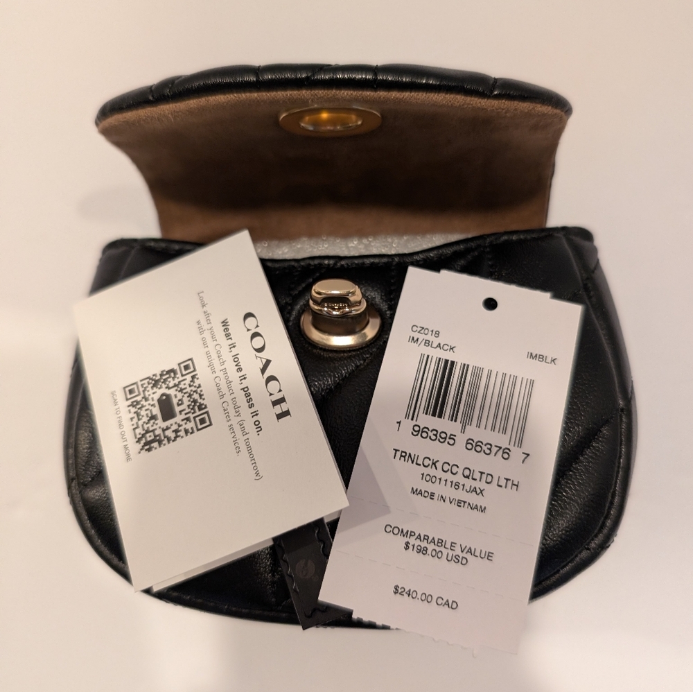 NWT Small Coach Black Quilted Turnlock Card Case - New From Coach Outlet Tags - Picture 5 of 5